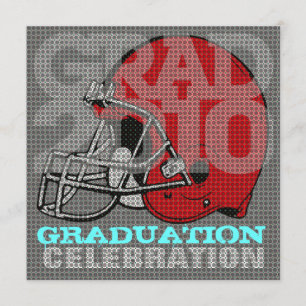 Graduation Party Invitation Football Helmet 2 Red Kaart