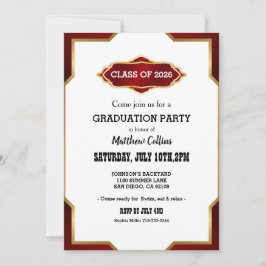 Graduation Party Invitation Red Retro Inspired  Kaart