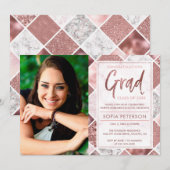 Graduation Party Invitation, Roos Gold Kaart (Voorkant / Achterkant)