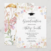 Graduation Party Invitation, Wildflower Afstuderen Kaart (Voorkant / Achterkant)
