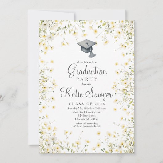Graduation Party Invitation, Wildflower Afstuderen Kaart (Voorkant)
