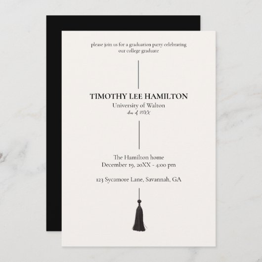 Graduation Party Invitation with Black Tassel (Devant / Derrière)