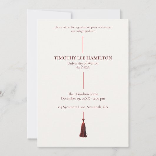 Graduation Party Invitation with Red Tassel Kaart (Voorkant)