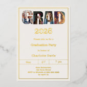Graduation party ivory gold grad photo folie uitnodiging (Voorkant)