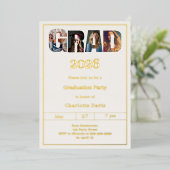 Graduation party ivory gold grad photo folie uitnodiging (Staand Voorkant)