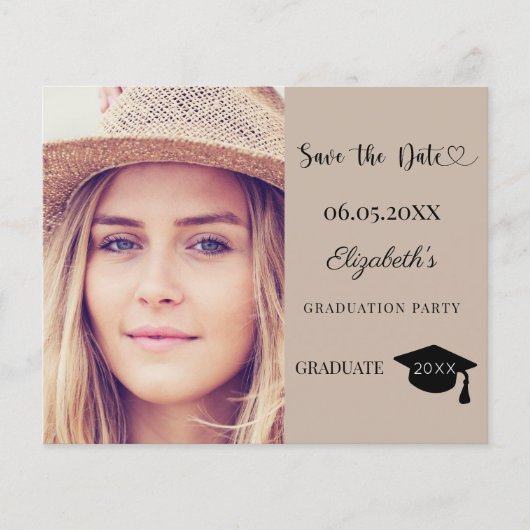 Graduation Party mocha beige Save the Date card (Voorkant)