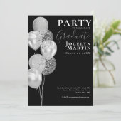 Graduation Party Modern Minimal Black Silver Photo Kaart (Staand voorkant)