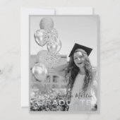 Graduation Party Modern Minimal Black Silver Photo Kaart (Achterkant)