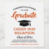 Graduation Party Modern Oranje White en Black Wijn Etiket (Enkel label)