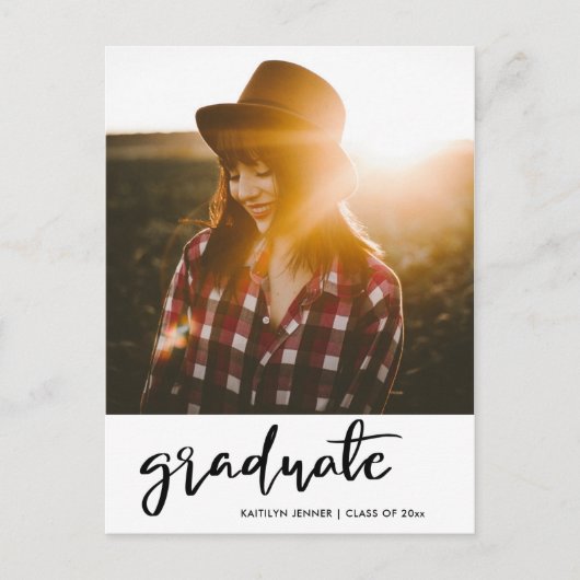 Graduation Party Modern Script Save the Date Photo Briefkaart (Voorkant)