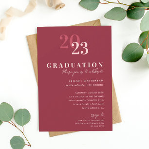 Graduation Party Modern Typography Red Berry Kaart