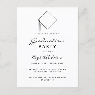 Graduation party moderne noir blanc invitation