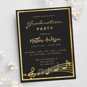 Graduation party musique noire or invitation