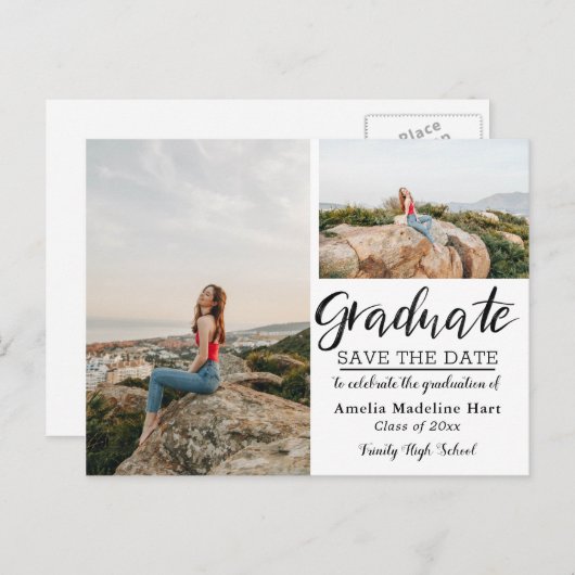 Graduation Party | Opslaan van de datum waarop mee Aankondigingskaart (Voorkant / Achterkant)