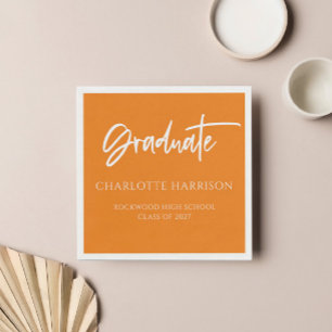 Graduation Party Oranje en White Script Napkins Servet