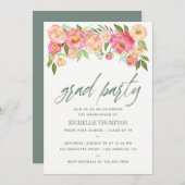 Graduation Party Peony fleurs invitation (Devant / Derrière)