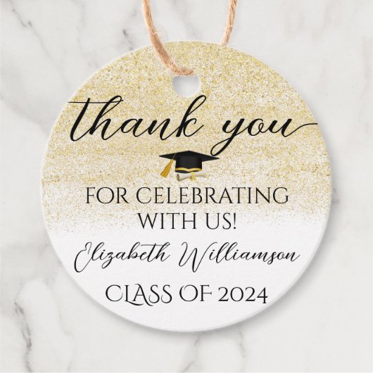 Graduation Party Pet Gold Glitter Script Dank je Bedankjes Labels (Voorkant)