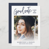 Graduation Party Photo Blue Invitation (Devant / Derrière)