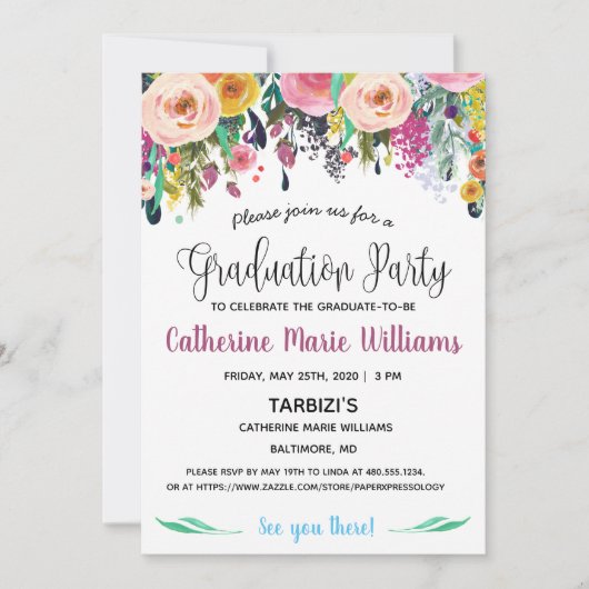 Graduation Party Photo Floral Invitation (Devant)