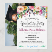 Graduation Party Photo Floral Invitation (Devant / Derrière)
