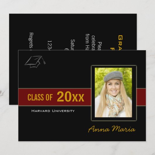 Graduation Party Photo rouge Invitation (Devant / Derrière)