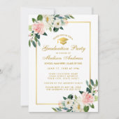 Graduation Party Pink Floral Gold Invitation P (Devant)