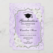 Graduation Party - Purple Silver White Invitation (Devant / Derrière)