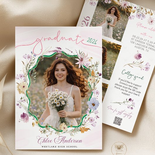 Graduation party QR Code Wildflower Invitation