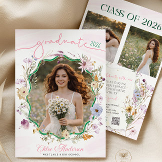 Graduation party QR Code Wildflower   Kaart