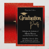 Graduation Party Red Ombre Confetti Invitation (Devant / Derrière)