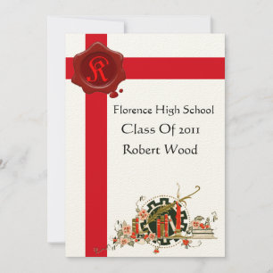 GRADUATION Party Red Wax Seal Monogram Kaart