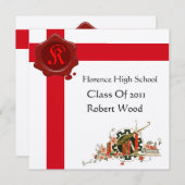 GRADUATION Party Red Wax Seal Monogram Kaart (Voorkant / Achterkant)