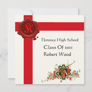GRADUATION Party Red Wax Seal Monogram Kaart