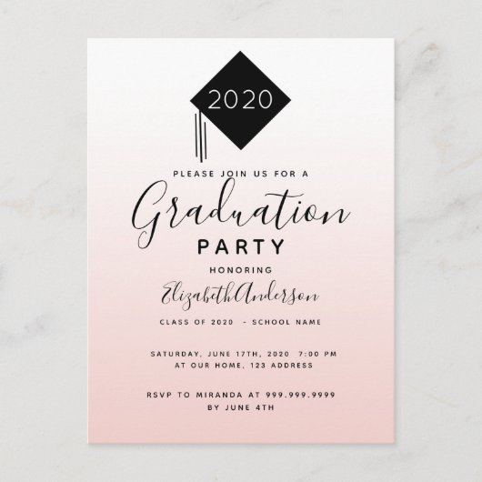 Graduation party rose or topper 2025 invitation (Devant)