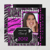 Graduation Party roze Black Silver Leopard Zebra Kaart (Voorkant / Achterkant)