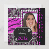 Graduation Party roze Black Silver Leopard Zebra Kaart (Voorkant)