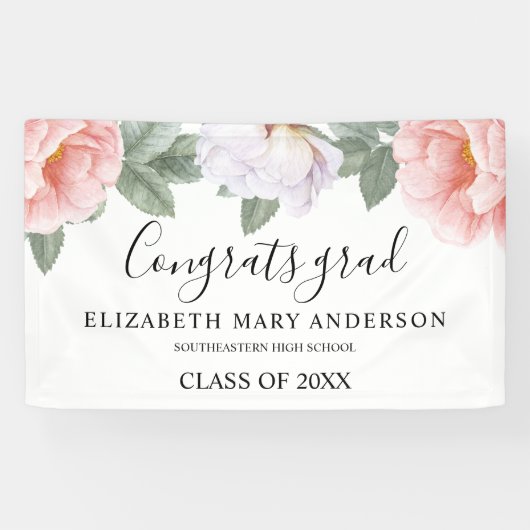 Graduation Party roze Waterverf Floral Spandoek (Horizontaal)