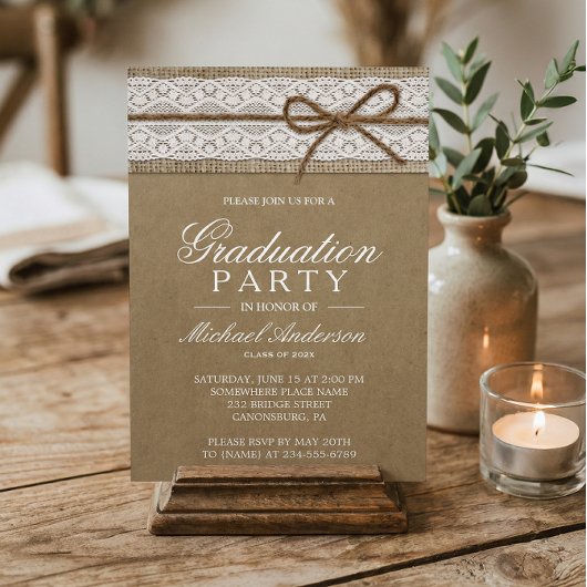 Graduation Party Rustic Burlap String Bow Lace Kaart
