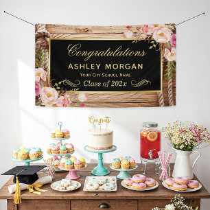 Graduation Party Rustic Country Wood Floral Spandoek