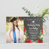 Graduation Party Rustic Red Roses Chalk Foto Kaart (Staand voorkant)