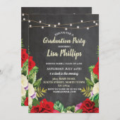 Graduation Party Rustic Red Roses Chalk Invite Kaart (Voorkant / Achterkant)