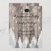 Graduation Party Rustic Winter Forest Trees Invite Kaart (Voorkant / Achterkant)