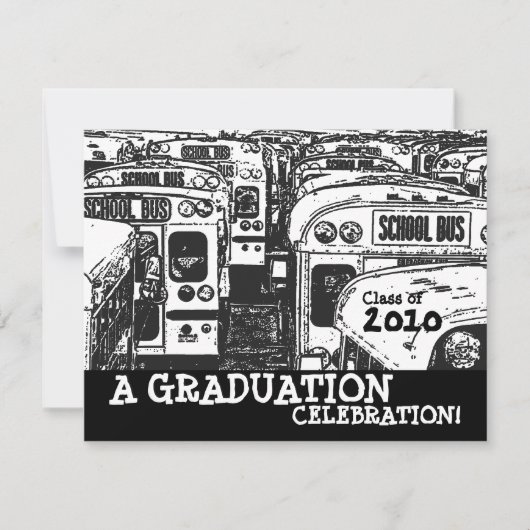 Graduation Party School Bus Black White Invitation (Devant)
