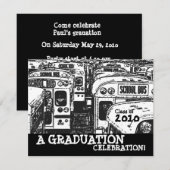 Graduation Party School Bus Black White Invitation (Devant / Derrière)