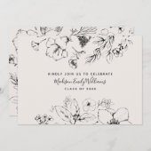 Graduation Party Script Blush Botanical Floral Kaart (Voorkant / Achterkant)