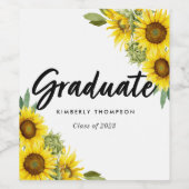 Graduation Party Script Celebration Sunflower Chic Wijn Etiket (Enkel label)