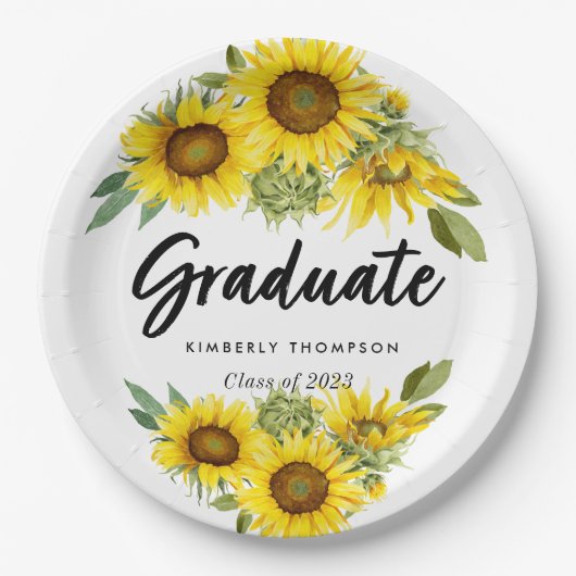 Graduation Party Script Celebration Sunflower Papieren Bordje (Voorkant)