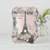 Graduation Party Shabby Chic Eiffel Tower & Rozen Kaart (Staand voorkant)