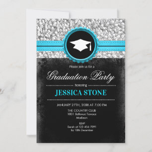 Graduation Party - Silver Black Turquoise Kaart