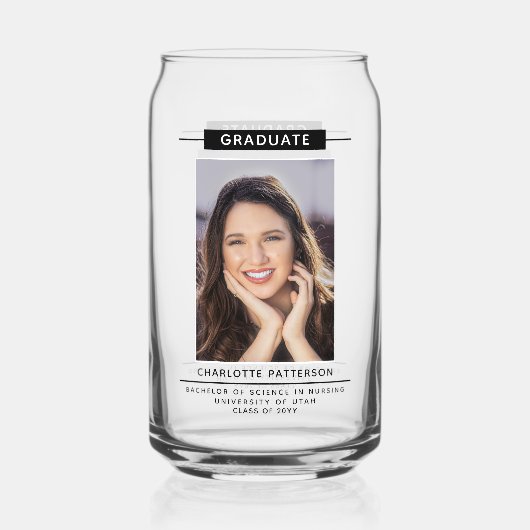 Graduation Party Simple Modern Script Photo Black Blikvorm Glas (Voorkant)